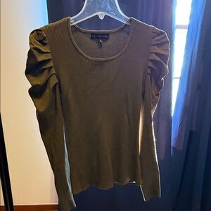 Zara Olive Long Sleeve Top with Puffed Sleeves